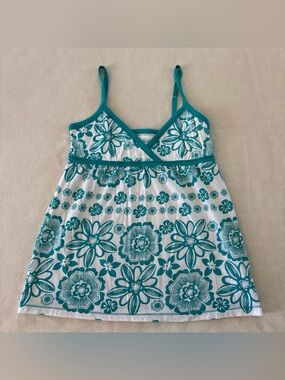 Y2K Aeropostale Blue White Floral Baby Doll Tank Top Small